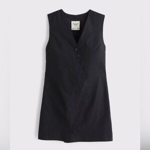 Linen-Blend V-Neck Button Mini Dress